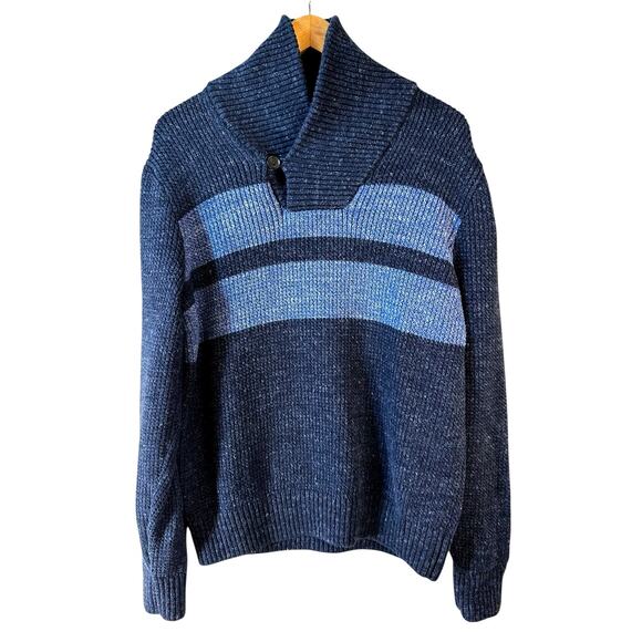 GAP Men’s Blue Striped Shawl Collar Knit Pullover Sweater Large Classic Career - Picture 1 of 7